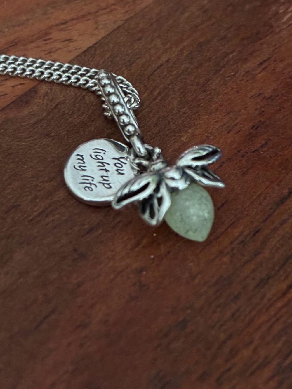 Pandora Silver Pendant Necklace with Pale Green Leaf Charm